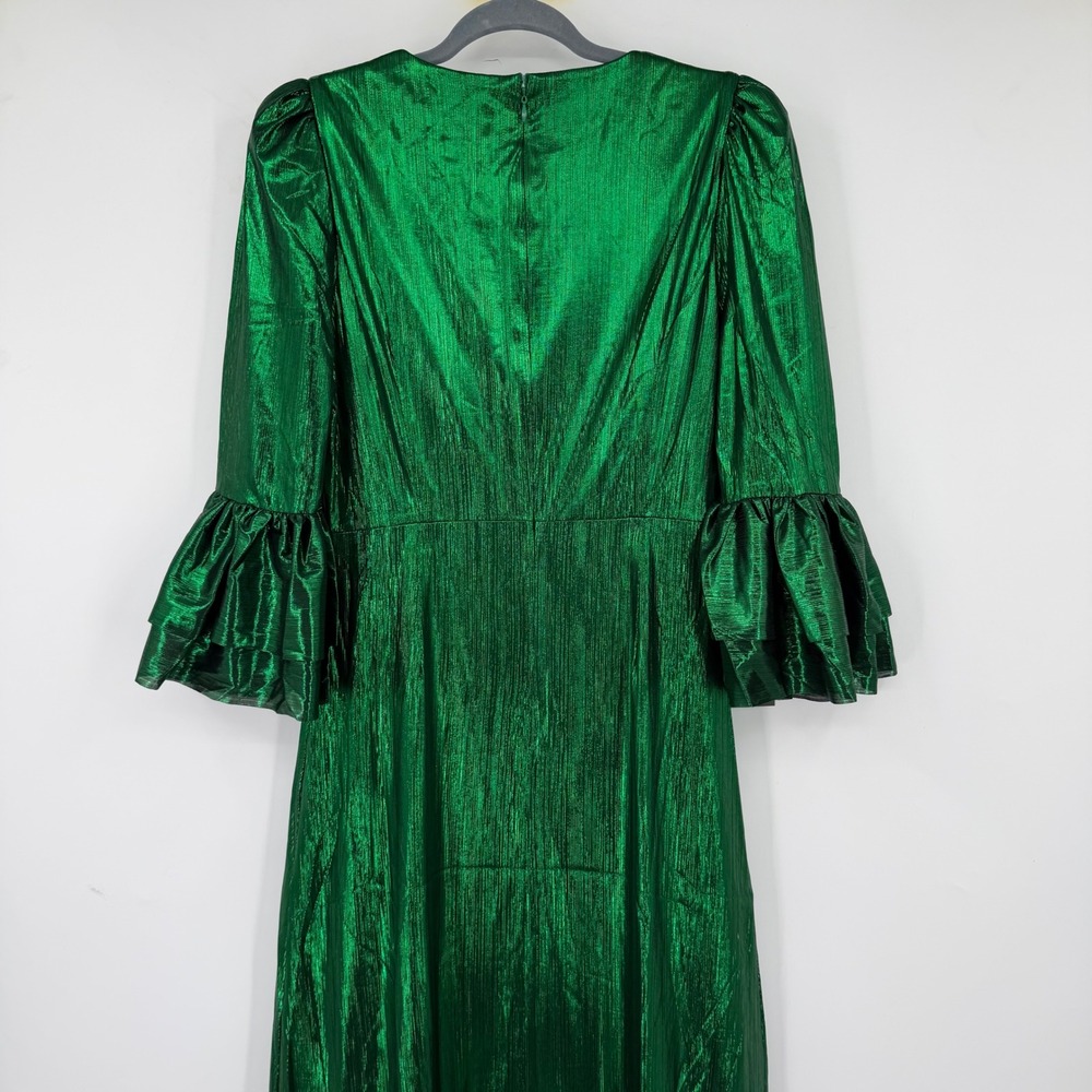 Pomander Place Lillith Dress Emerald Green Medium Metallic Ruffle Midi Dress NWT - Picture 4 of 9